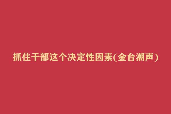 抓住干部这个决定性因素(金台潮声)
